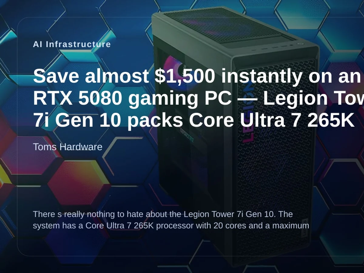 Save almost $1,500 instantly on an RTX 5080 gaming PC — Legion Tower 7i Gen 10 packs Core Ultra 7 265K and 32GB DDR5 editorial visual