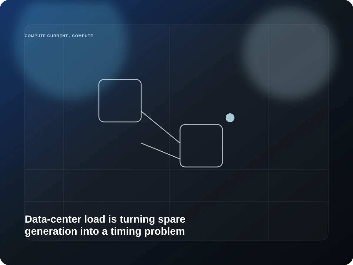Data-center load is turning spare generation into a timing problem editorial visual
